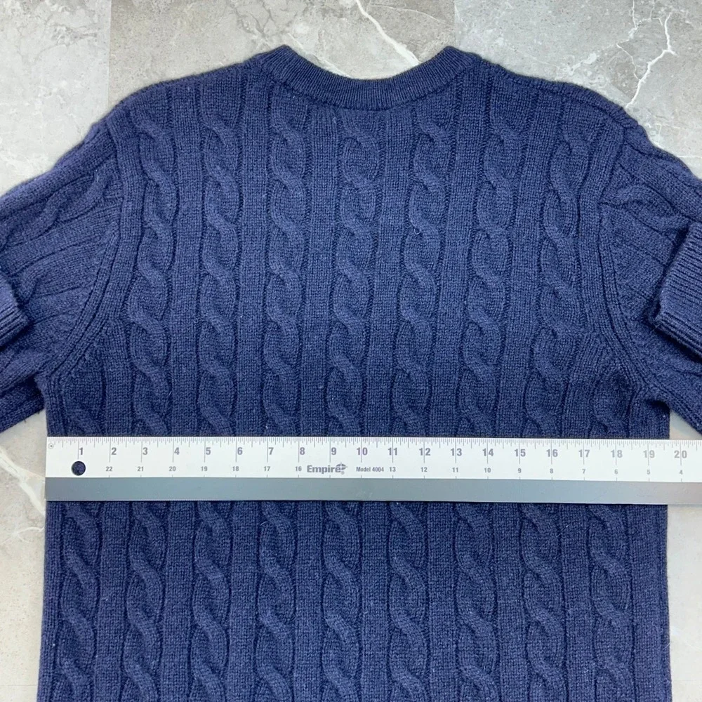 Carhartt WIP Cable Knit Fisherman Sweater Men Medium Wool Pullover Crewneck Navy